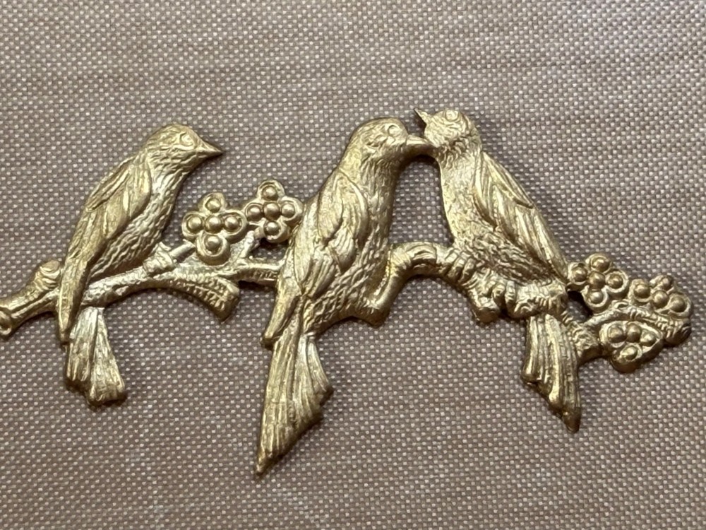 eBay Title Vintage Raw Brass 3 Birds on Blossom Branch Stamping 65mm Art Nouvea