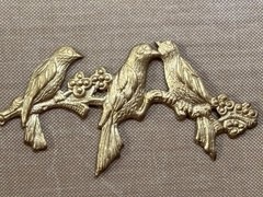 eBay Title Vintage Raw Brass 3 Birds on Blossom Branch Stamping 65mm Art Nouvea