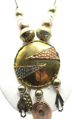 Mixed Metal Brass Pendant and Plastic Beads Boho Necklace