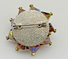Vtg Smoky Quartz Amber AB Rhinestone 3D Pyramid MCM Geometric Brooch Earring Set