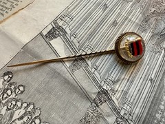 Antique 15k Reverse Painted “Florence” Reverse Painted Essex Crystal Stick Pin
