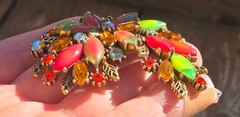 ARTHUR PEPPER MULTICOLOR CABACHON RHINESTONE STATEMENT BROOCH EARRINGS SET