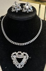 Vtg Gorgeous B. David Rhinestone Necklace Brooch & Screw Back Earrings