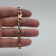 Vintage Gold Filled / Rolled Gold – 6 mm Blocky Flat Figaro Chain Bracelet 8.25″