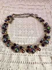 Vintage Lisner Violet Purple Oil Slick Rhinestone Adjustable Necklace 17”