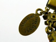 Michal Negrin Rhinestone and Brass Tone Metal Flower Bracelet 6.75 In GOOD