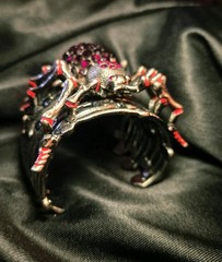 Vintage Spider Statement Ruby Red Rhinestones Silver Adjustable Cuff Bracelet