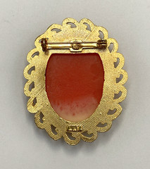 Vtg AAI Cameo Brooch Faux Carnelian Gold Toned Oval Retro Feminine Grandma Chic
