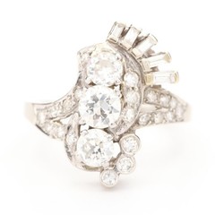Vintage Old European Cut Diamond Cluster And Yellow Gold Ring ART DECO DESIGN