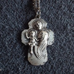 Vintage Holy Family Cross Pendant Necklace Jesus Mary Joseph 7 Years Indulgence