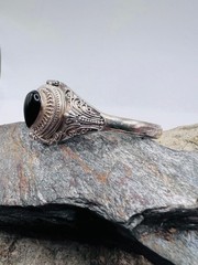 Vintage 925 Silver Poison Pillbox-Locket Bracelet Cuff Tear Shaped Black Onyx