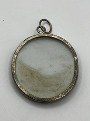 Vintage Hand Painted Ceramic Shard Floral Pendant Pottery Round Silver Tone