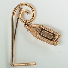 Vintage Rose Gold Tone Brooch Swinging Lantern Trombone Clasp Art Moderne 1940s