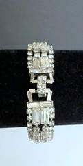 Fabulous Vintage Sparkling Clear Rhinestone Wide Bracelet Fold Over Clasp