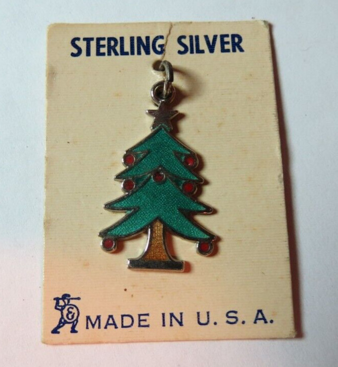 VINTAGE ONE STERLING SILVER CHRISTMAS TREE ENAMEL CHARM PENDANT 23MM X 13MM..