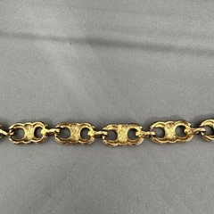 Vintage Gold Tone Rhinestone Scroll Link Bracelet 7.5 Inch Fold Over Clasp