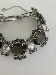JULIANA Large Smoky Oval Glass Clear & Gray Rhinestones 5 Link Bracelet GORGEOUS