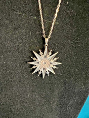Vintage 925 Sterling Star Bethlehem Starburst White Zircons Pendant Necklace 18″