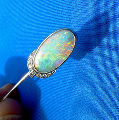 Original EARTH MINED Australian Black OPAL Art Deco DIAMOND Pin Antique PLATINUM