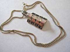 Sterling Silver Pink Mother of Pearl Marcasite Necklace- Pendant on SS Box Chain