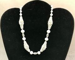 Vintage 15″ White Ruffle Bead, Rhinestone, Strand Necklace JWL-936