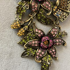 LaVintage Hinged Antiqued Goldtone Metal Flower/ Butterfly Brooch Or Pendant