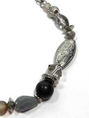 Necklace Beaded Stones Glass Plastic Metal Silver Tone Collar 13”+5.5”