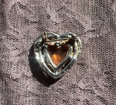 Vintage Resin Enamel Rhinestone Orange Heart Brooch