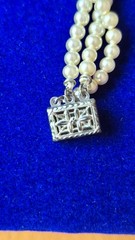 Circa 1950 NOS Marvella 3-Str Faux Pearl Necklace ,Original Tag,Box,Sterlinig
