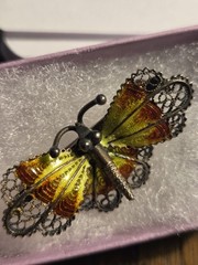 Antique silver2 enamel butterfly brooch pin hallmarked 800