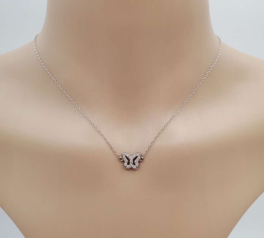 VTG 925 FAS Butterfly Necklace 16in Adjustable Sterling Silver Choker Thailand