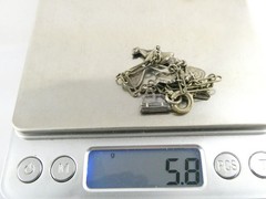 Vintage Unmarked Sterling Silver Paperclip Chain Bracelet with 5 Charms 6.75 In