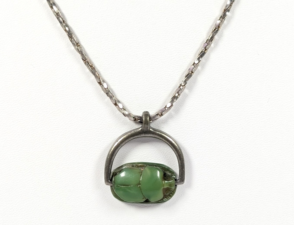 Vtg Egyptian Revival Tutmania Scarab Beetle Spinner Pendant Necklace