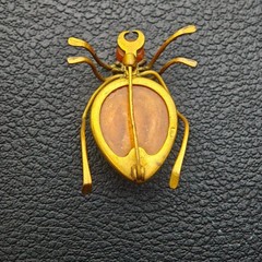 Vintage Soviet Baltic Amber Beetle Spider Brooch Honey Amber