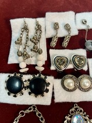 Vintage Silver Tone Jewelry Clip on Earrings Bracelet Necklace Pendant Lot of 23