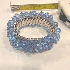Blue Faceted Aurora Boreales Crystal Bracelet & Clip-On Earrings