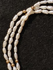 Vintage -Bracelet -3 Strand – Rice Pearls & 14k Gold Filled Clasp/Beads- 8.5 in