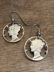 Vintage Silver Mercury Dime Earrings Sterling 3cm