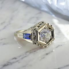 Vintage 18 Karat White Gold Art Deco 0.38 Carat Old European Cut Diamond Ring