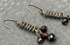 Rare Victorian Sterling Silver Bohemian Red Garnet Corkscrew Dangle Earrings