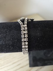 Vintage Signed Garne Jewelry Clear Rhinestone Bracelet Silver Tone Double Strand