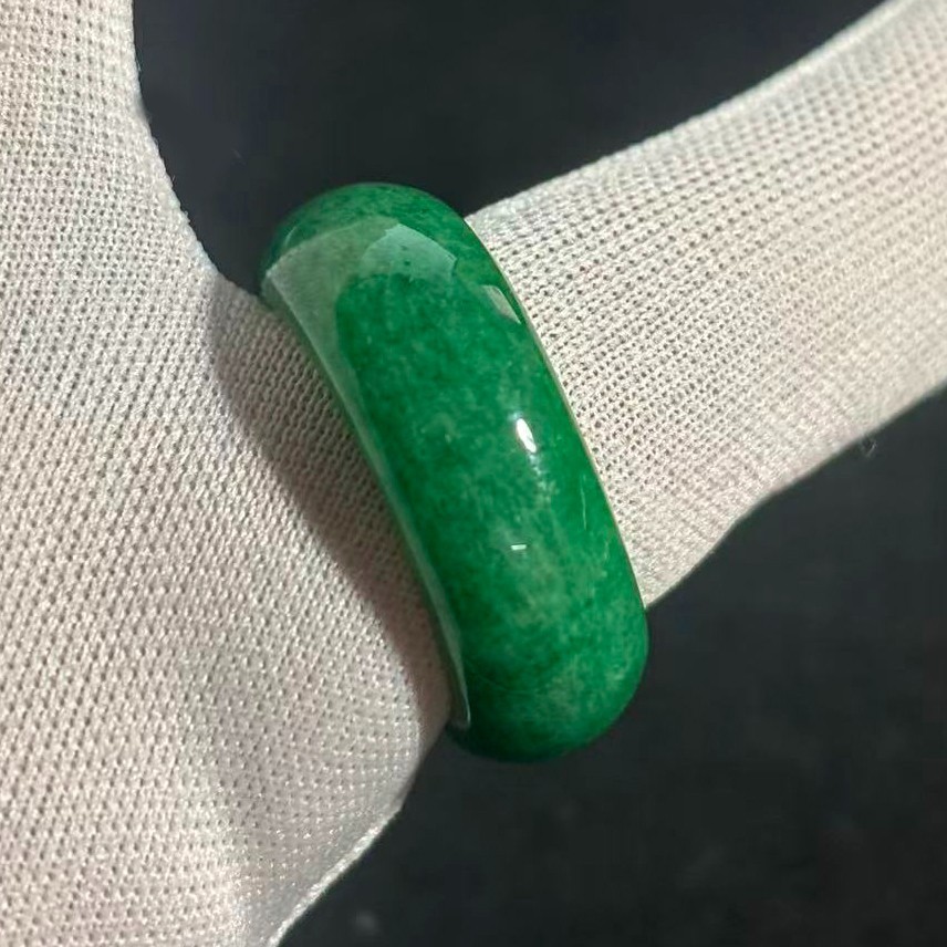 Size 9, Natural Green Jade Ring Wide Band, Width 9mm, 5.7 gram