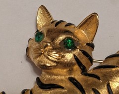 Vintage Trifari Tiger Cub Ark Series Brooch Pin 1966 Green Eyed Kitten Cat