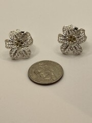 Willi Nonnenmann 1950’s Sterling Silver Filigree 24mm Plumeria Clip-On Earrings