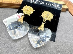 Vtg Gold RO-DO Earrings Crystal Hearts Rhinestones 90s $110 Saks Inventory KN
