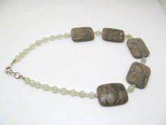 Heavy Green Bamboo Leaf Jasper Stone Bold Stone Bead Beaded Necklace 20.5 In