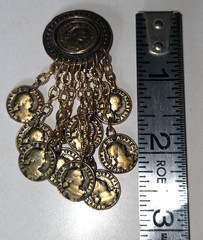 Vintage Signed BLANCA Runway Clip Long Drop Gold Tone Round Faux Coins Etruscan