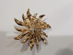 Rainbow Brooch Rhinestone Faux Pearl Gold Tone Vintage Style 2″