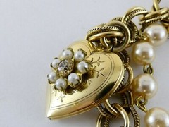 Maximal Art Iridescent Rhinestone Faux Pearl Heart Mixed Lockets Bracelet 7.2 In
