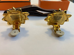 Hermès Sun Face Clip-On Earrings Bijouterie Fantaisie Gold Tone Signed w/ Box